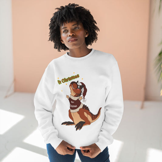 Carnotaurus Wearing Santa Hat Crewneck Sweatshirt | Christmas Dinosaur Holiday Sweater