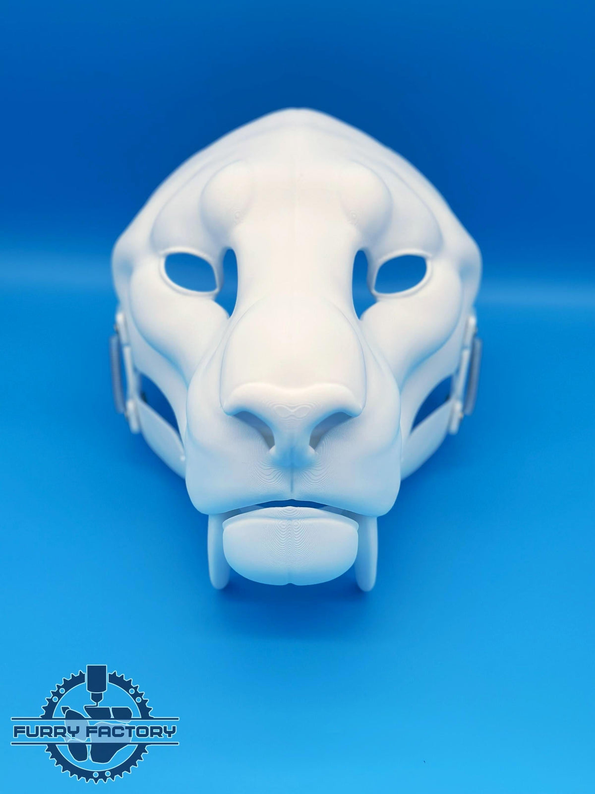 Sabertooth Fursuit Head Base: Realistic 3D Printed Moving Jaw Pre-Cut Smilodon Blank