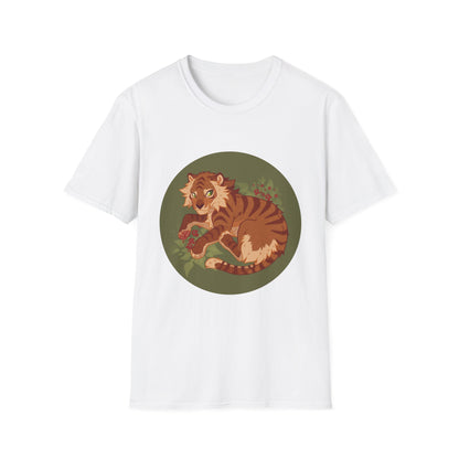 Playful Smilodon Sabertooh Tiger Illustration T-Shirt | Cute Cartoon Saber Cat Tiger Tee