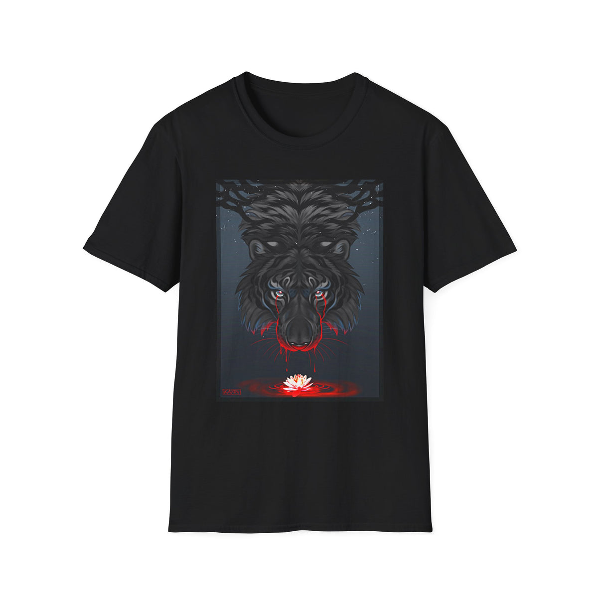Black Tiger Illustration T-Shirt | Dark Forest, Red Moon