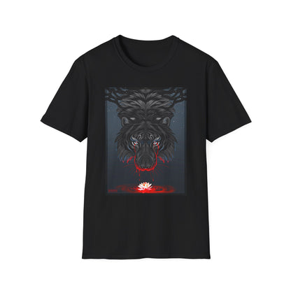 Black Tiger Illustration T-Shirt | Dark Forest, Red Moon