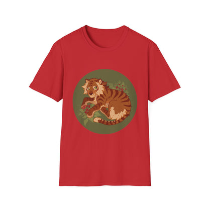 Playful Smilodon Sabertooh Tiger Illustration T-Shirt | Cute Cartoon Saber Cat Tiger Tee