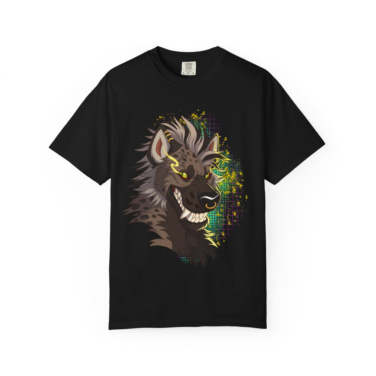 Furry Shirt | Anthropomorphic Art Shirt | Grinning Furry Hyena Head Long Sleeve T-Shirt | Stylized fandom Illustration