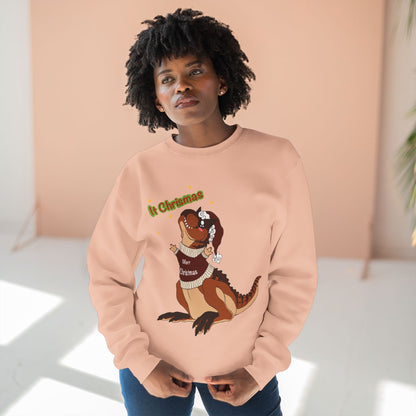 Carnotaurus Wearing Santa Hat Crewneck Sweatshirt | Christmas Dinosaur Holiday Sweater