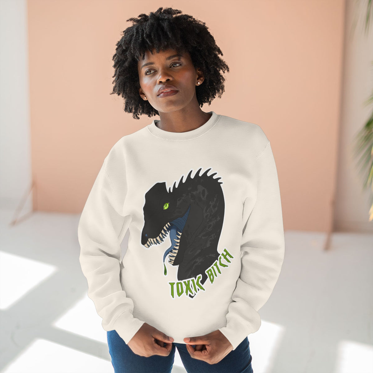 Dilophosaurus Dinosaur "Toxic Bitch" Crewneck Sweatshirt