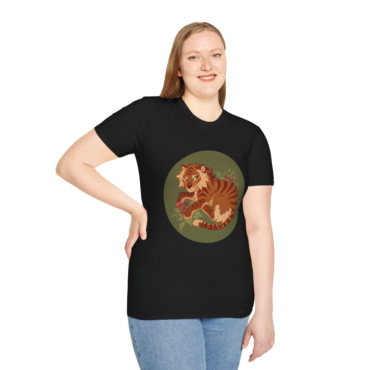 Playful Smilodon Sabertooh Tiger Illustration T-Shirt | Cute Cartoon Saber Cat Tiger Tee