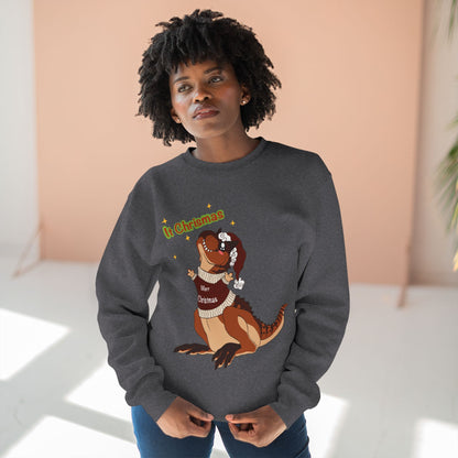 Carnotaurus Wearing Santa Hat Crewneck Sweatshirt | Christmas Dinosaur Holiday Sweater