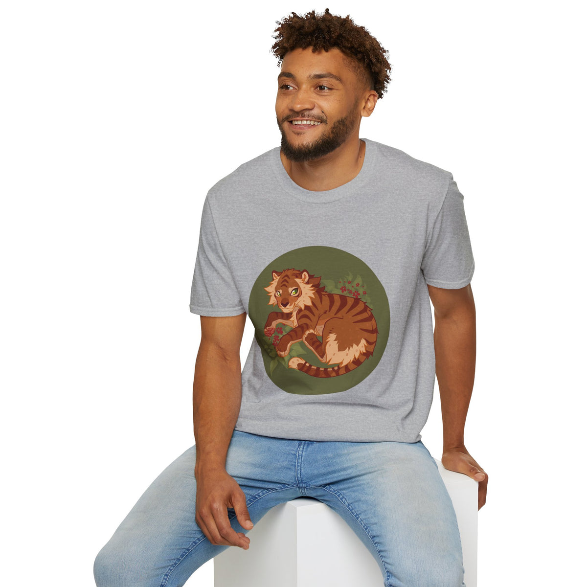 Playful Smilodon Sabertooh Tiger Illustration T-Shirt | Cute Cartoon Saber Cat Tiger Tee