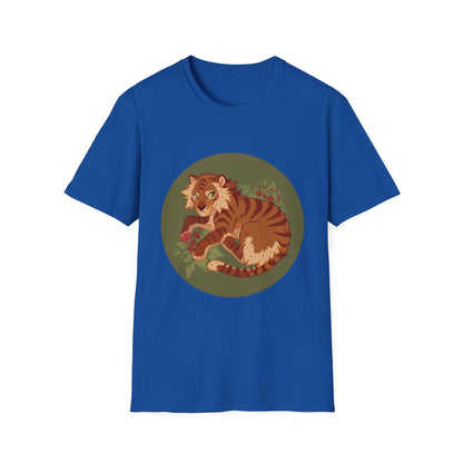 Playful Smilodon Sabertooh Tiger Illustration T-Shirt | Cute Cartoon Saber Cat Tiger Tee