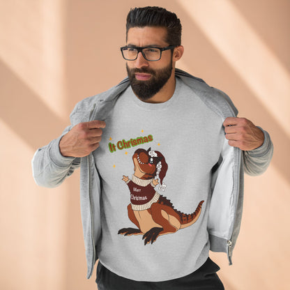 Carnotaurus Wearing Santa Hat Crewneck Sweatshirt | Christmas Dinosaur Holiday Sweater