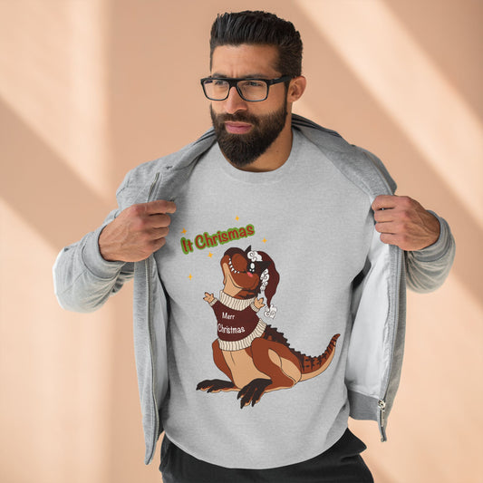 Carnotaurus Wearing Santa Hat Crewneck Sweatshirt | Christmas Dinosaur Holiday Sweater
