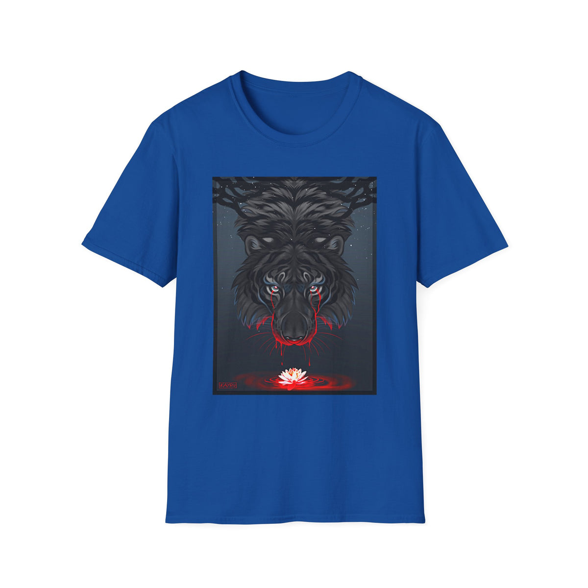 Black Tiger Illustration T-Shirt | Dark Forest, Red Moon