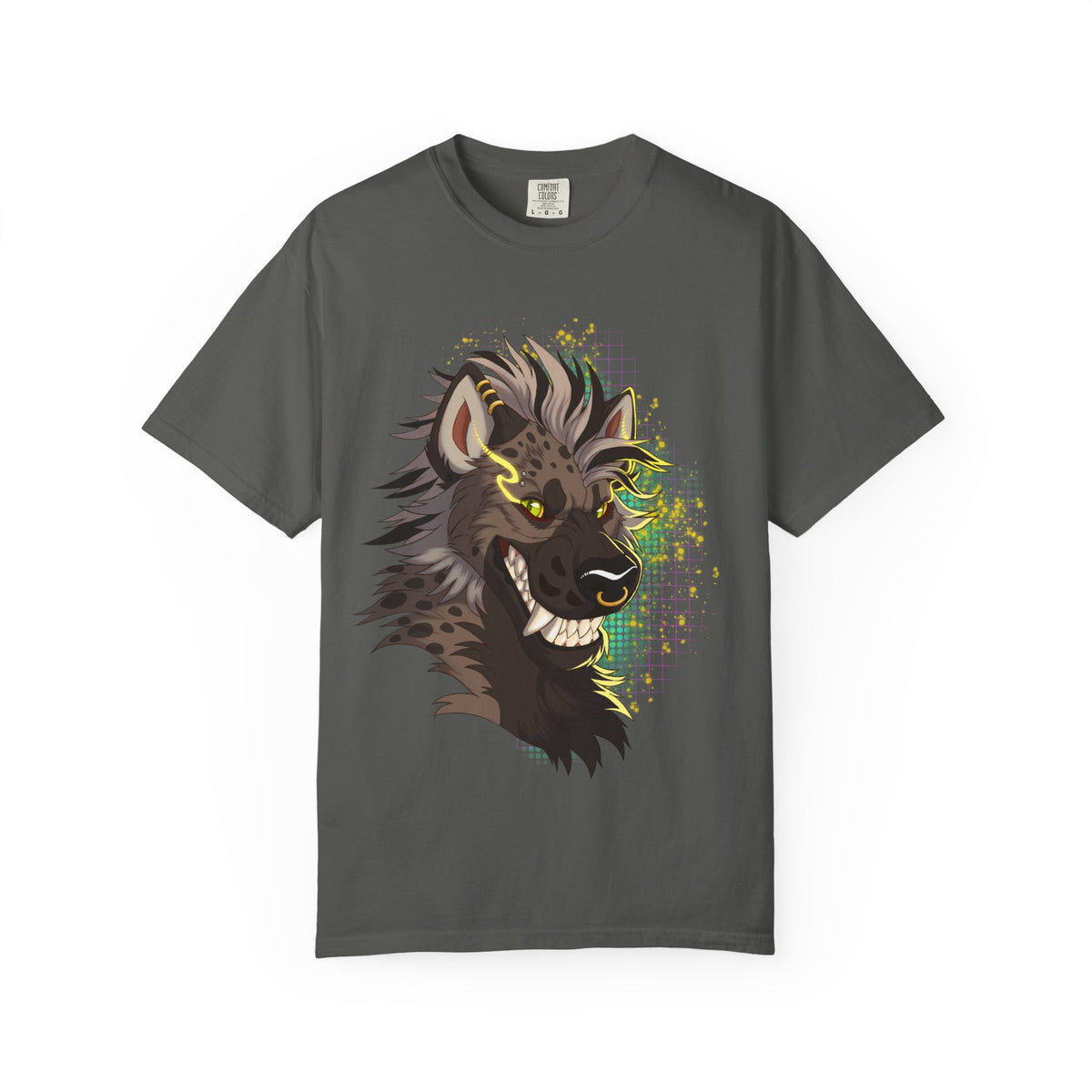 Furry Shirt | Anthropomorphic Art Shirt | Grinning Furry Hyena Head Long Sleeve T-Shirt | Stylized fandom Illustration