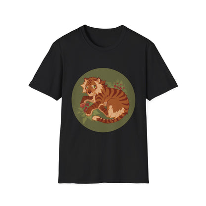 Playful Smilodon Sabertooh Tiger Illustration T-Shirt | Cute Cartoon Saber Cat Tiger Tee