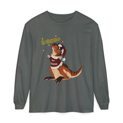 Carnotaurus Wearing Santa Hat Christmas Long Sleeve T-Shirt | Dino Holiday Tee | Dinosaur Christmas Shirt | Dinos Lover Christmas Gift