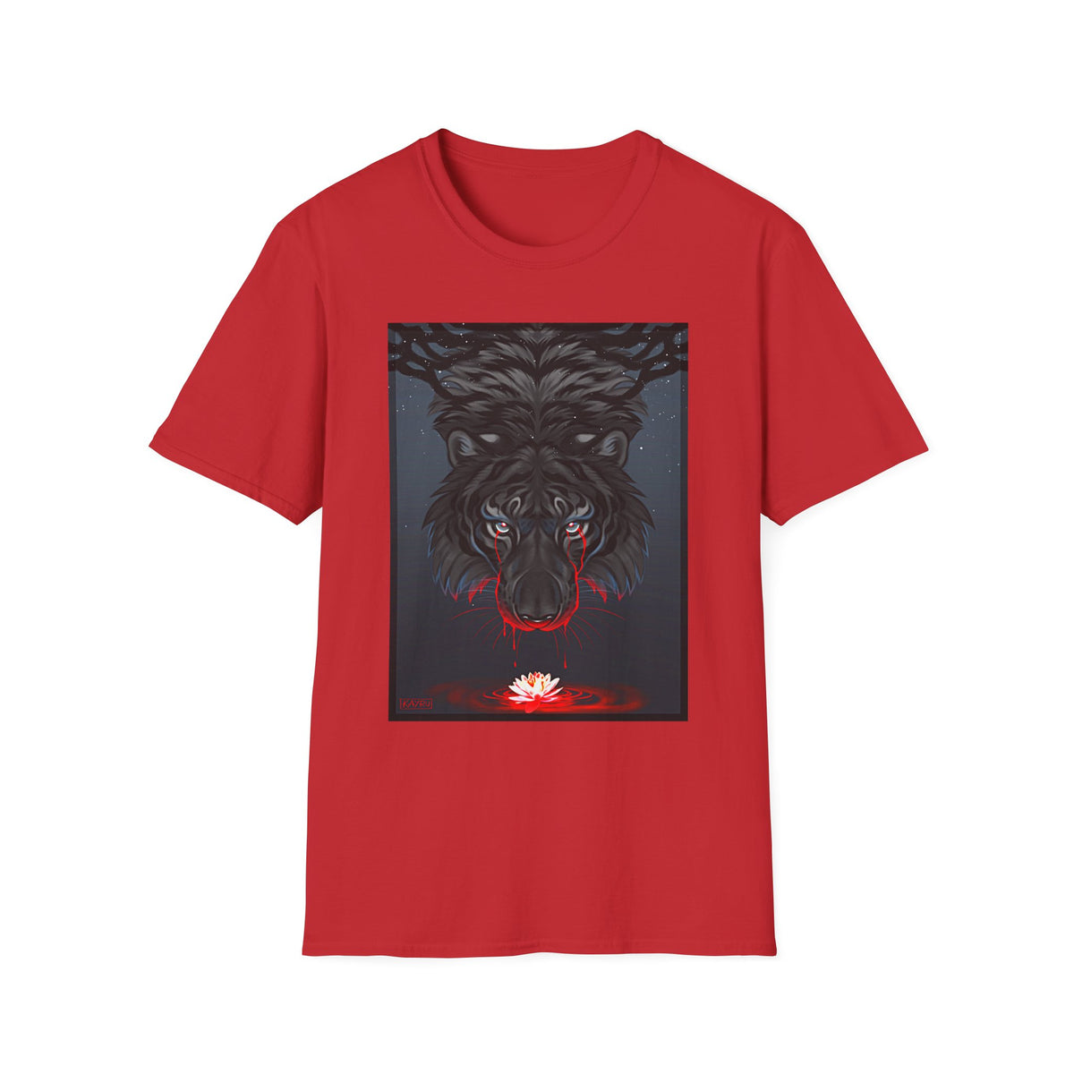 Black Tiger Illustration T-Shirt | Dark Forest, Red Moon