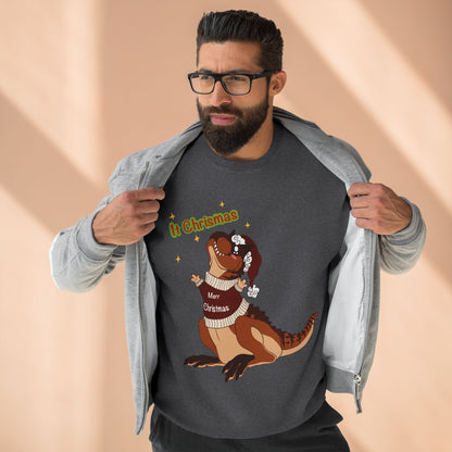 Carnotaurus Wearing Santa Hat Crewneck Sweatshirt | Christmas Dinosaur Holiday Sweater