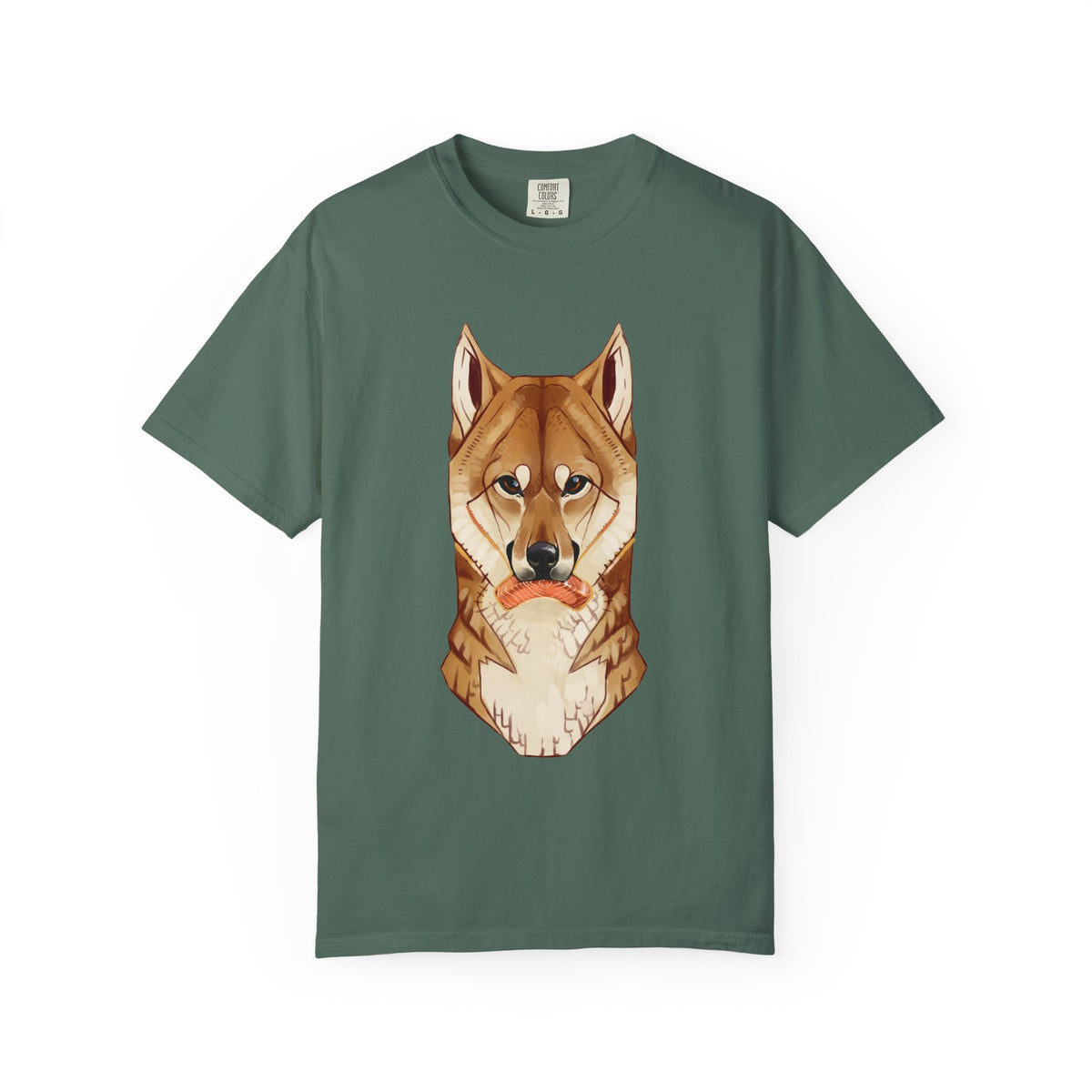 Shiba Inu T-Shirt | Cute Dog Shirt | Shiba Inu Lover Gift | Dog Lover Tee | Japanese Dog Art with Slice of Salmon