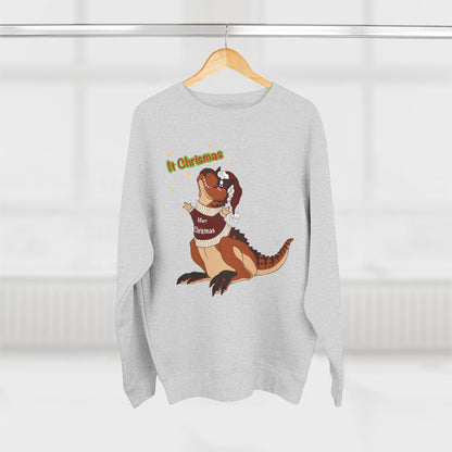 Carnotaurus Wearing Santa Hat Crewneck Sweatshirt | Christmas Dinosaur Holiday Sweater