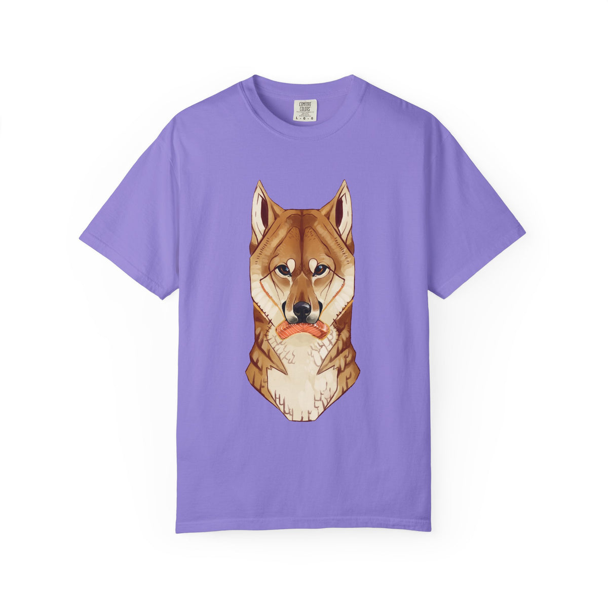 Shiba Inu T-Shirt | Cute Dog Shirt | Shiba Inu Lover Gift | Dog Lover Tee | Japanese Dog Art with Slice of Salmon