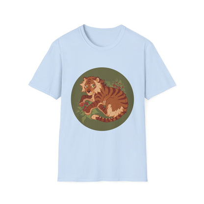 Playful Smilodon Sabertooh Tiger Illustration T-Shirt | Cute Cartoon Saber Cat Tiger Tee