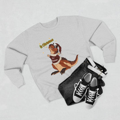 Carnotaurus Wearing Santa Hat Crewneck Sweatshirt | Christmas Dinosaur Holiday Sweater