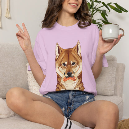 Shiba Inu T-Shirt | Cute Dog Shirt | Shiba Inu Lover Gift | Dog Lover Tee | Japanese Dog Art with Slice of Salmon