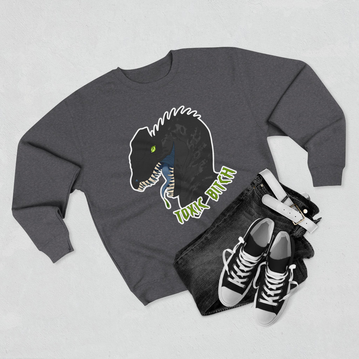 Dilophosaurus Dinosaur "Toxic Bitch" Crewneck Sweatshirt