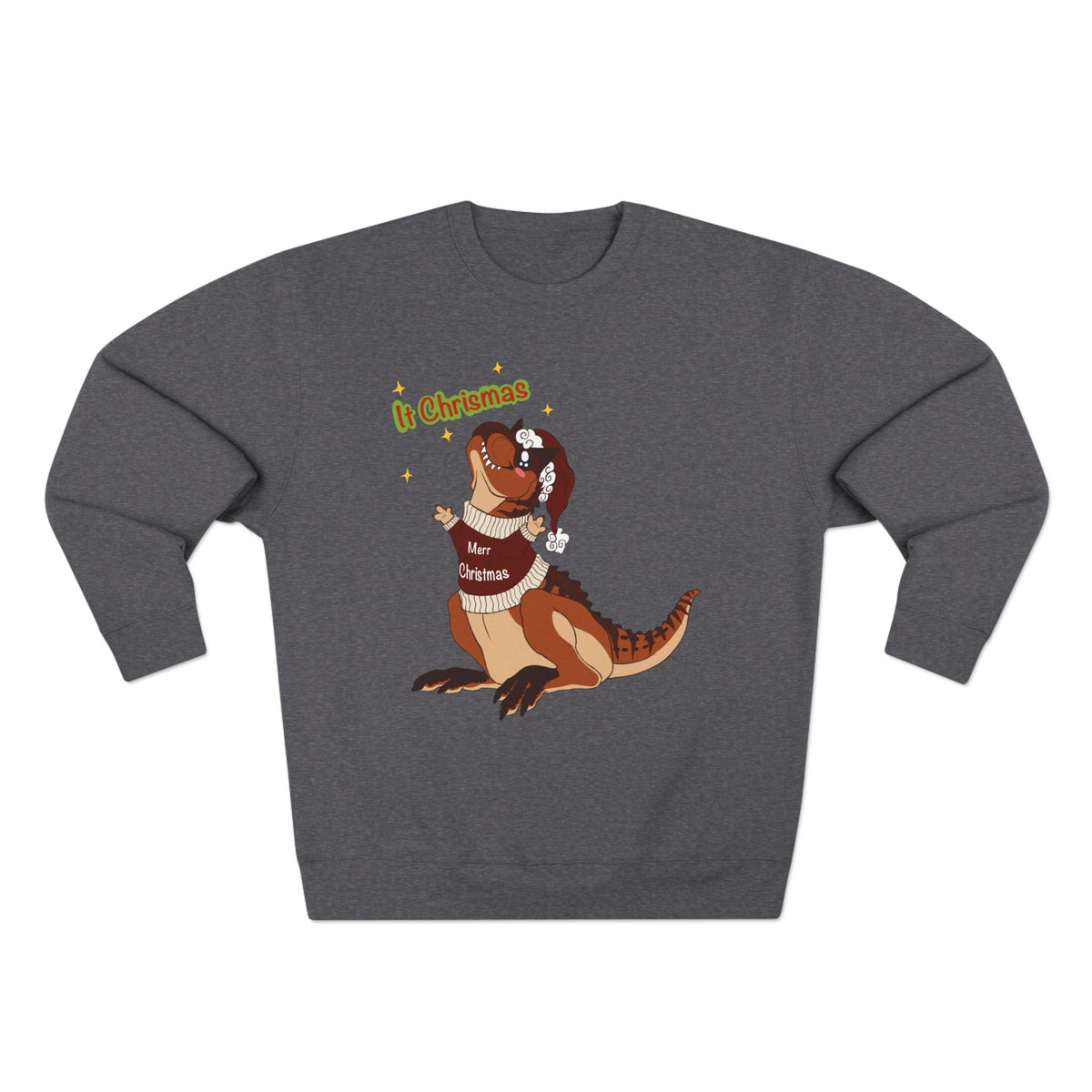 Carnotaurus Wearing Santa Hat Crewneck Sweatshirt | Christmas Dinosaur Holiday Sweater