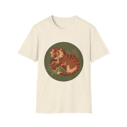 Playful Smilodon Sabertooh Tiger Illustration T-Shirt | Cute Cartoon Saber Cat Tiger Tee