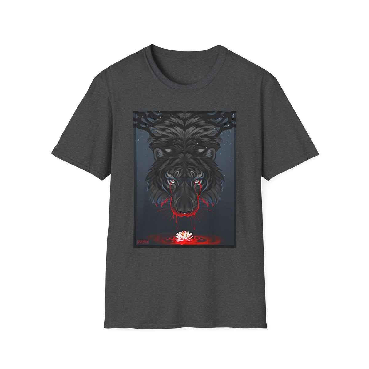 Black Tiger Illustration T-Shirt | Dark Forest, Red Moon