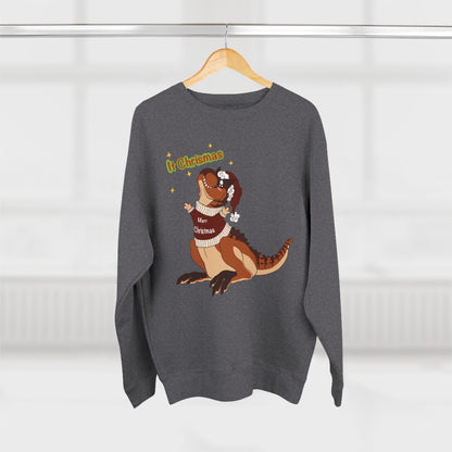 Carnotaurus Wearing Santa Hat Crewneck Sweatshirt | Christmas Dinosaur Holiday Sweater