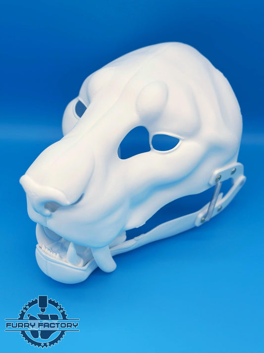 Sabertooth Fursuit Head Base: Realistic 3D Printed Moving Jaw Pre-Cut Smilodon Blank