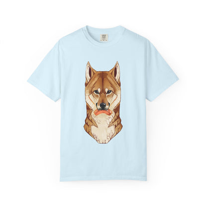 Shiba Inu T-Shirt | Cute Dog Shirt | Shiba Inu Lover Gift | Dog Lover Tee | Japanese Dog Art with Slice of Salmon