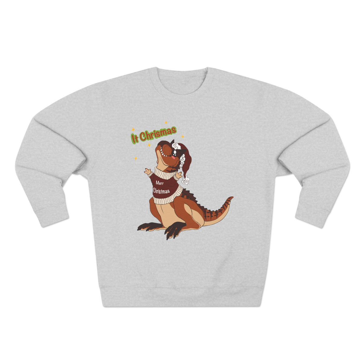 Carnotaurus Wearing Santa Hat Crewneck Sweatshirt | Christmas Dinosaur Holiday Sweater