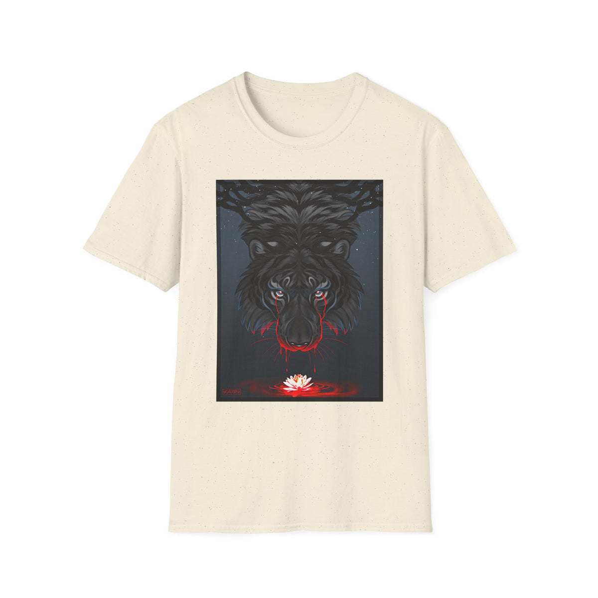 Black Tiger Illustration T-Shirt | Dark Forest, Red Moon