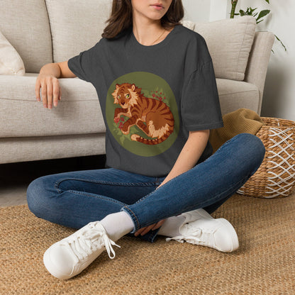 Playful Smilodon Sabertooh Tiger Illustration T-Shirt | Cute Cartoon Saber Cat Tiger Tee