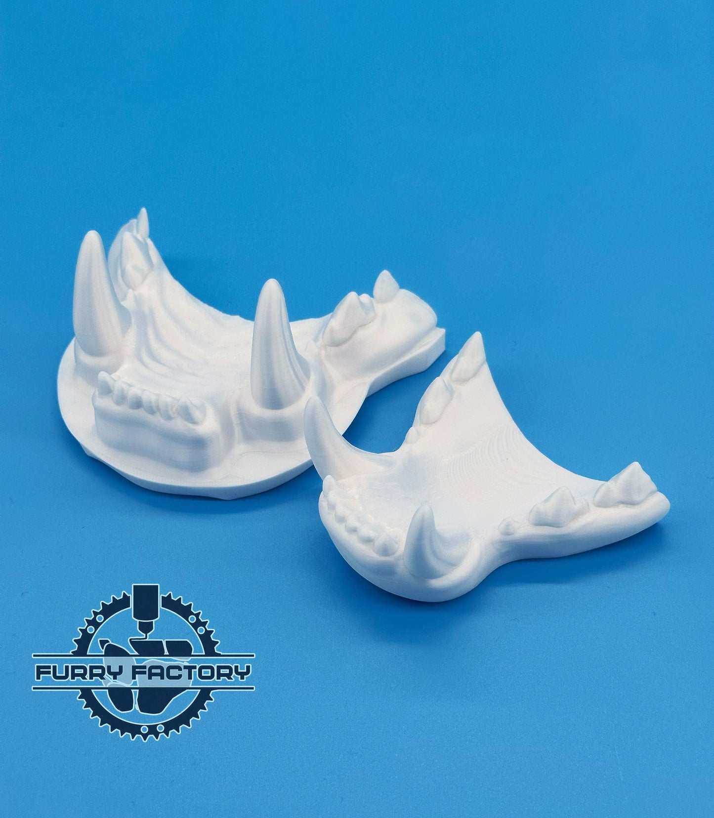 Snow Leopard Fursuit Jaw Set: 3D Printed Realistic Feline Teeth