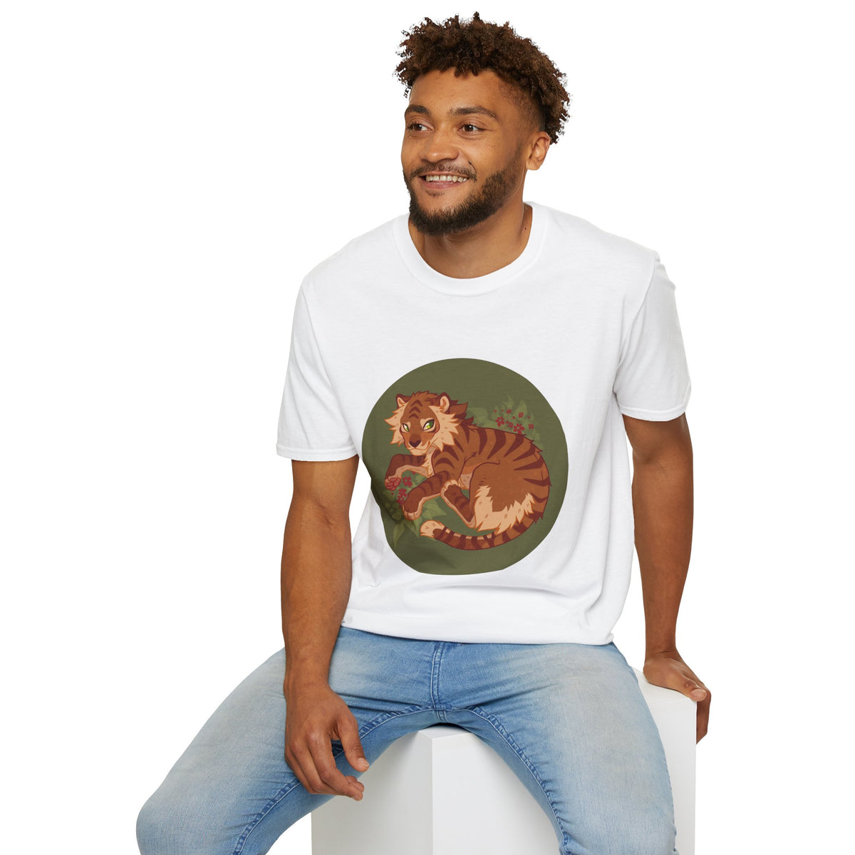 Playful Smilodon Sabertooh Tiger Illustration T-Shirt | Cute Cartoon Saber Cat Tiger Tee