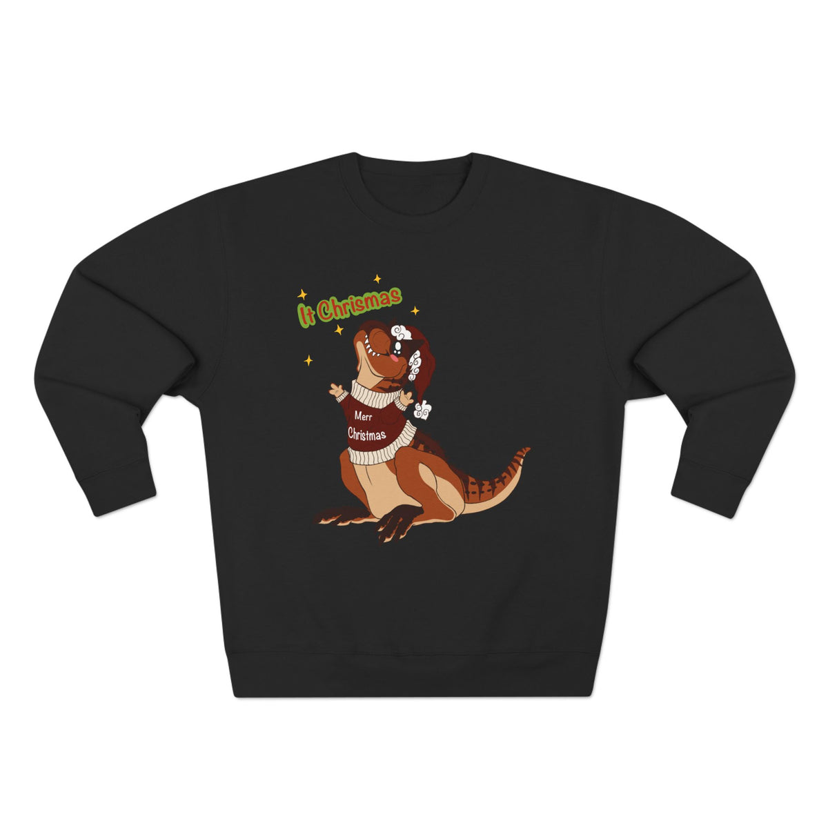 Carnotaurus Wearing Santa Hat Crewneck Sweatshirt | Christmas Dinosaur Holiday Sweater