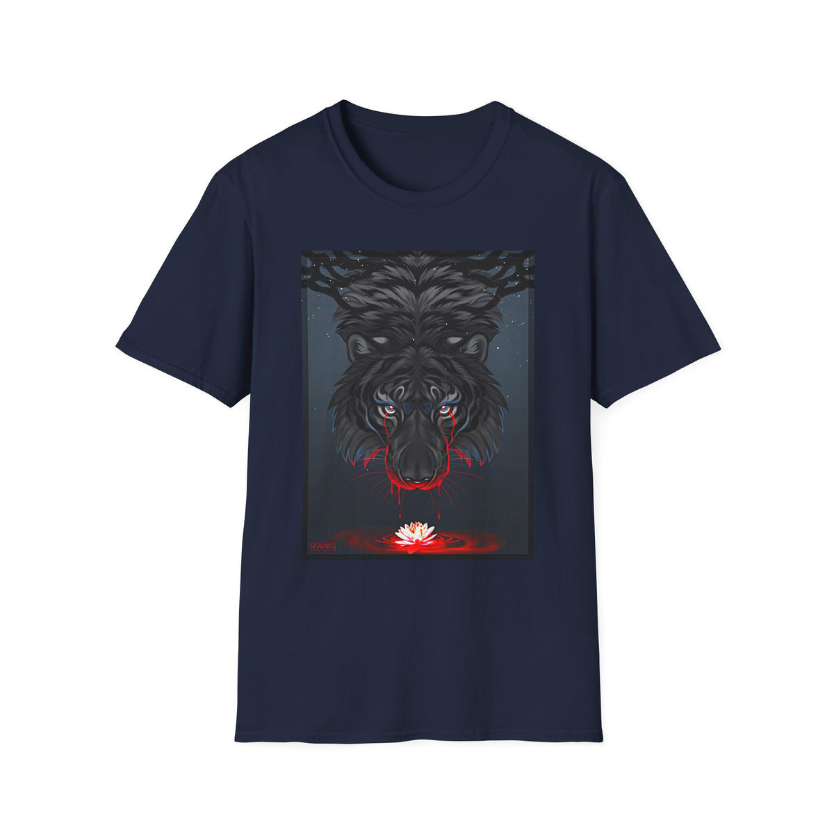 Black Tiger Illustration T-Shirt | Dark Forest, Red Moon
