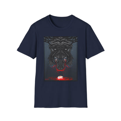 Black Tiger Illustration T-Shirt | Dark Forest, Red Moon
