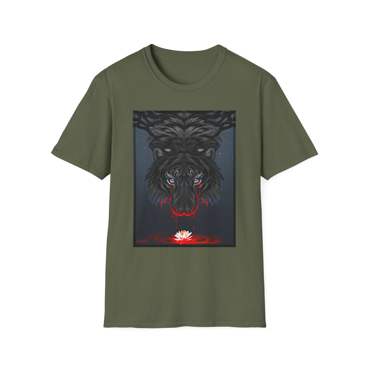 Black Tiger Illustration T-Shirt | Dark Forest, Red Moon