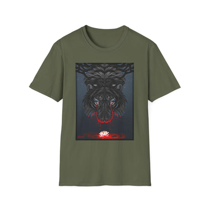 Black Tiger Illustration T-Shirt | Dark Forest, Red Moon
