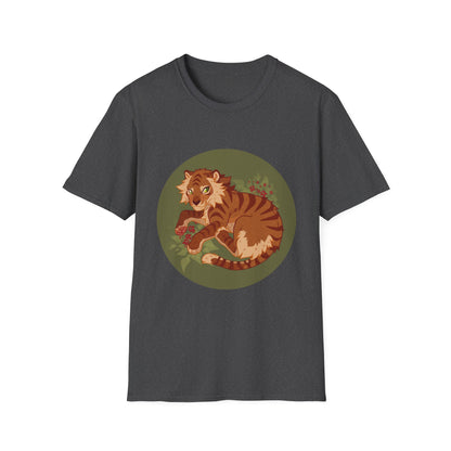 Playful Smilodon Sabertooh Tiger Illustration T-Shirt | Cute Cartoon Saber Cat Tiger Tee
