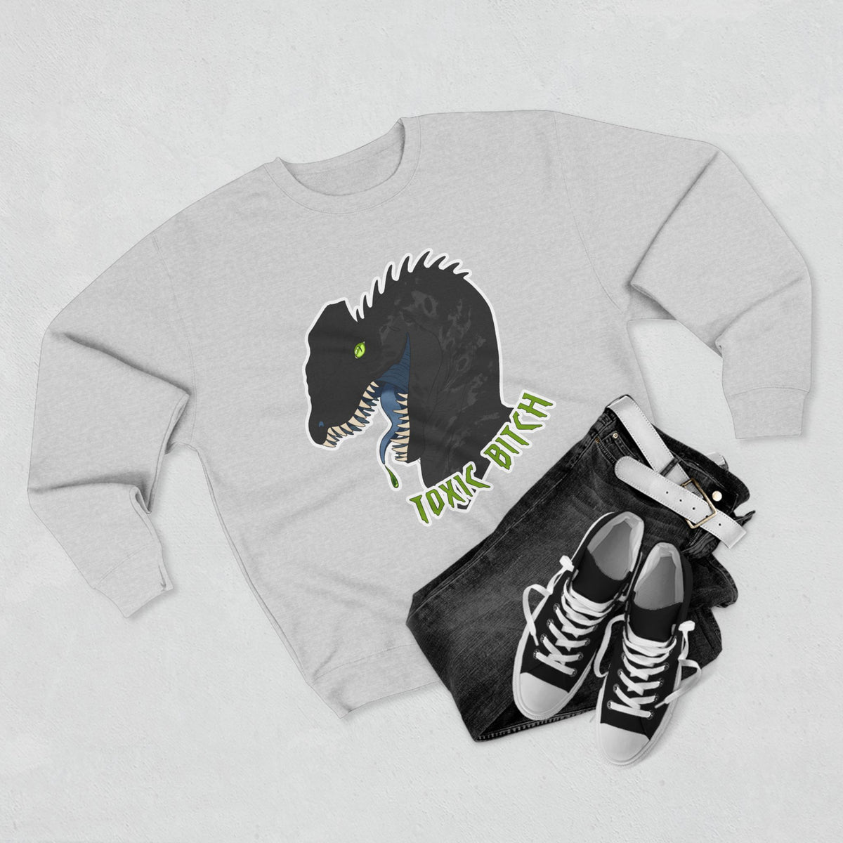 Dilophosaurus Dinosaur "Toxic Bitch" Crewneck Sweatshirt