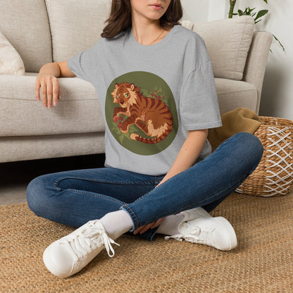 Playful Smilodon Sabertooh Tiger Illustration T-Shirt | Cute Cartoon Saber Cat Tiger Tee