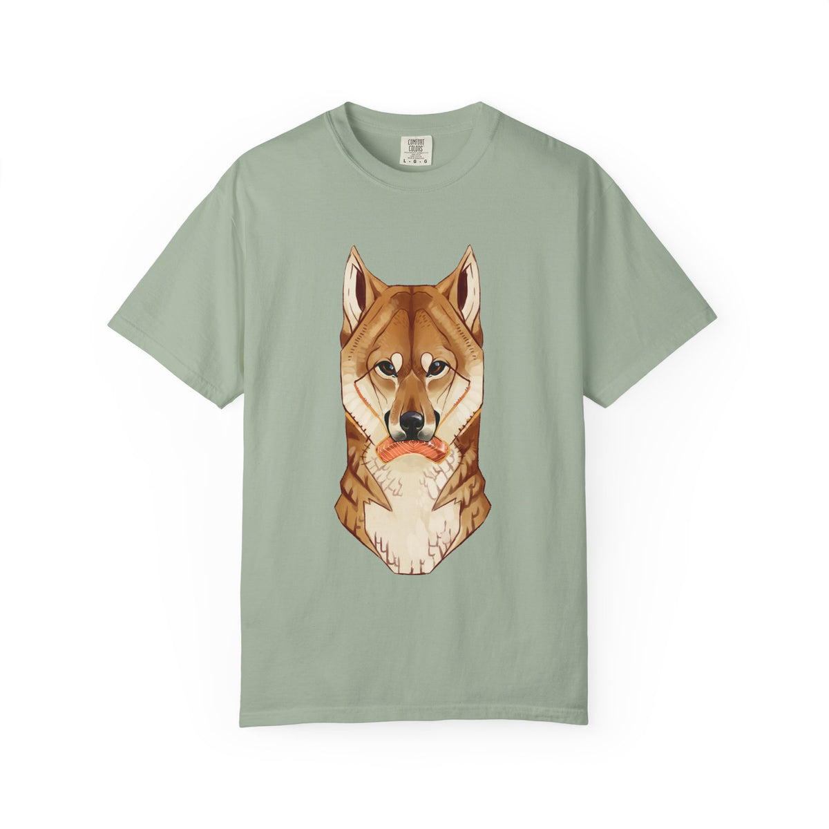 Shiba Inu T-Shirt | Cute Dog Shirt | Shiba Inu Lover Gift | Dog Lover Tee | Japanese Dog Art with Slice of Salmon