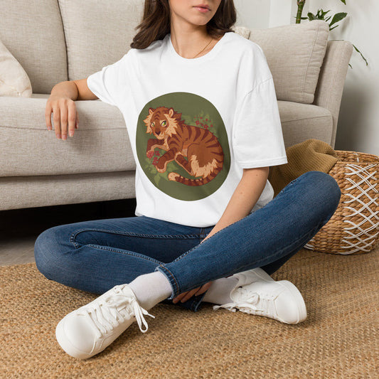 Playful Smilodon Sabertooh Tiger Illustration T-Shirt | Cute Cartoon Saber Cat Tiger Tee