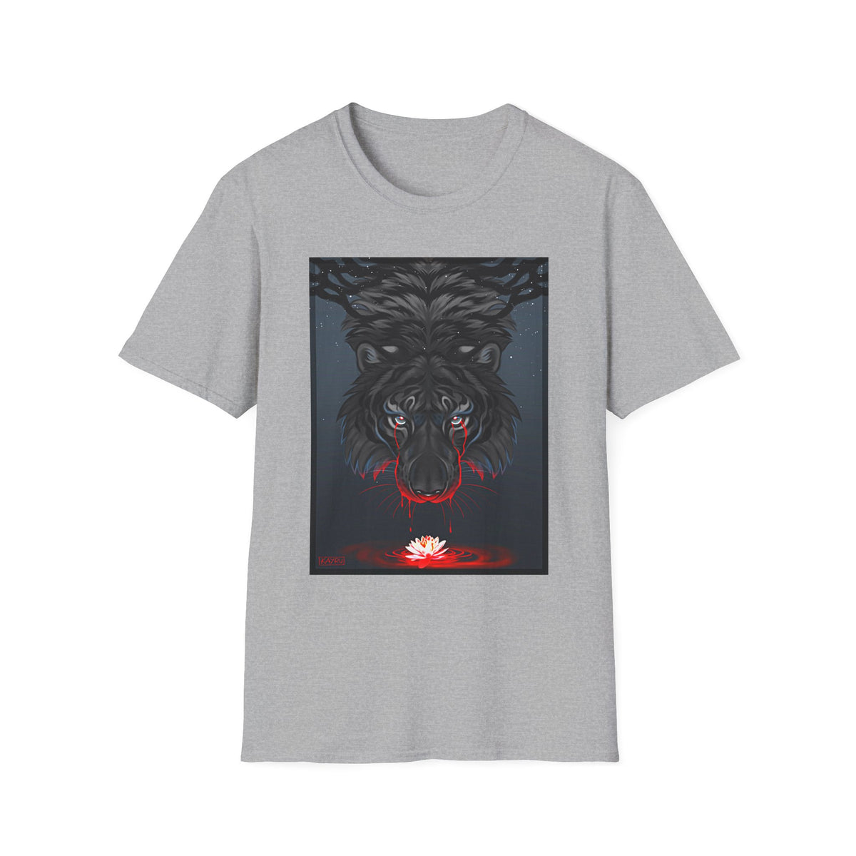 Black Tiger Illustration T-Shirt | Dark Forest, Red Moon